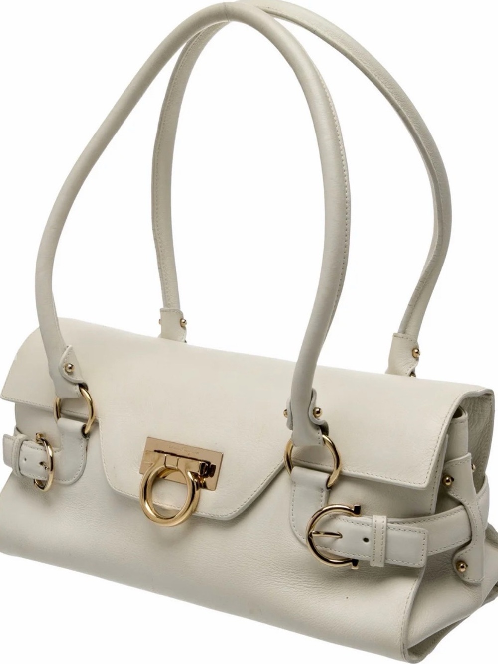 Salvatore Ferragamo Cream Leather Shoulder Bag with Gold Hardware - Picture 3 of 5